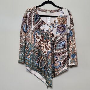 Chico’s Women’s S/M Paisley Faux Suede Poncho Top Soft Draped Holiday Chic